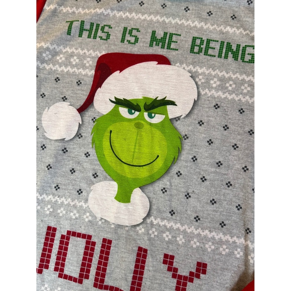 Dr Seuss The Grinch Christmas Pajama Set Womens Jolly Graphic Top Fleece Pants s - Picture 2 of 4